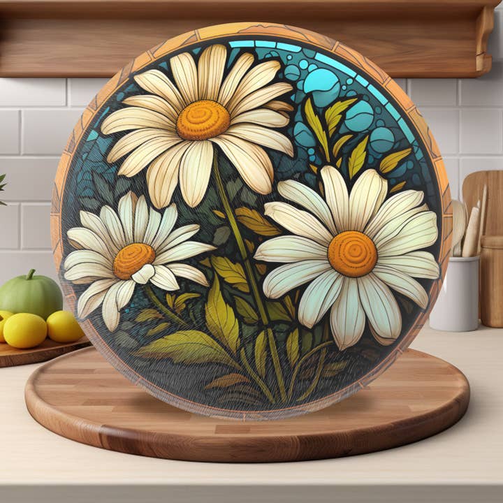 Planche à découper et à charcuterie en verre trempé Daisy pour la vente par Fernville Creations