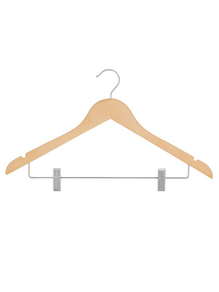 17" Natural Wood All Purpose Suit Hangers - Case of 50 for wholesale by Store Supply Warehouse