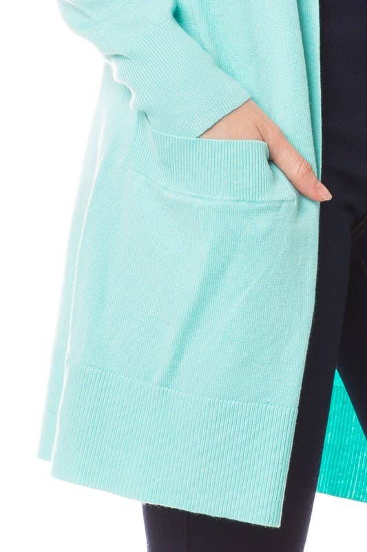 Newself Collection - Vente Cardigan – femme - Cardigan long léger ouvert sur le devant avec poches4