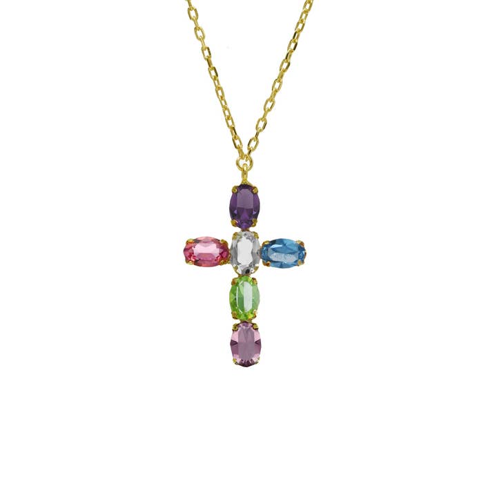 Collar corto Harmony cruz cristal en Plata baño Oro para venta al por mayor de Victoria Cruz