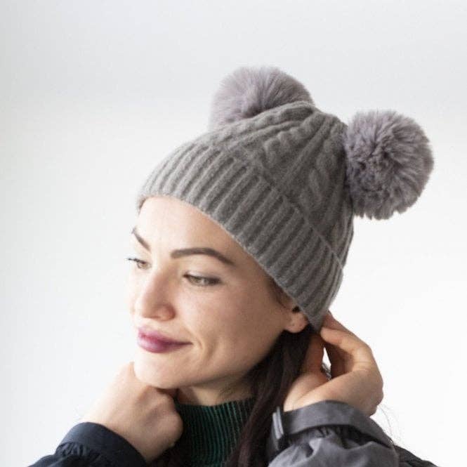 Studio Hop – wholesale Beanie – Women's – Cable Knit Duo-Pom Knit Hat1