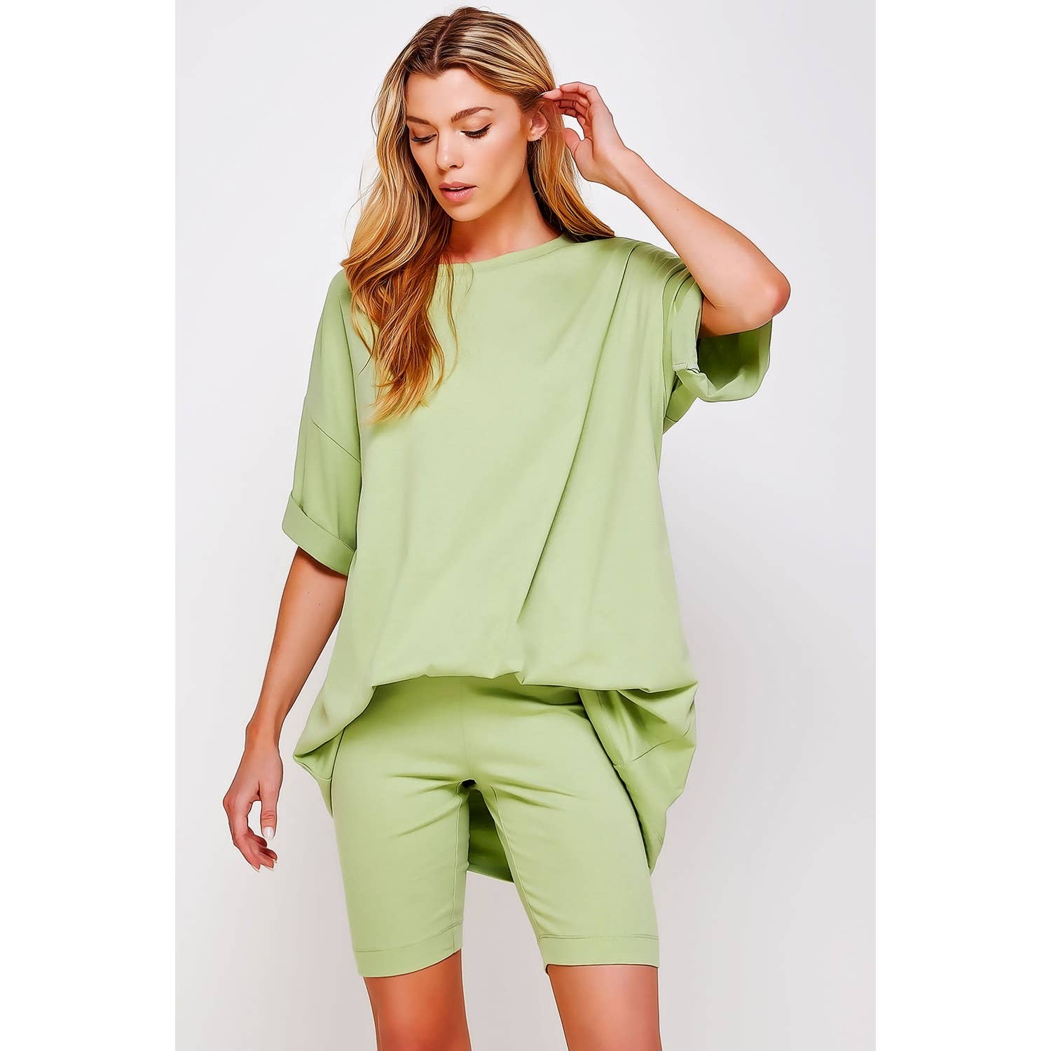 Sweet Generis - Wholesale Lounge Set - Women's - KNIT OVERSIZE TEE SHIRT AN SHORTS CASUAL BIKER SET35