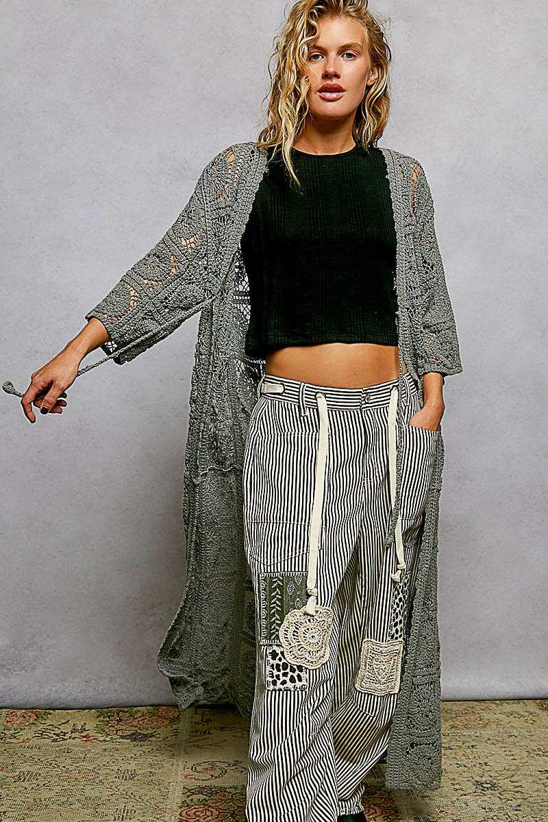 Pol Clothing - Wholesale Cardigan - Women's - Long Sleeve Crochet Open Long Cardigan10