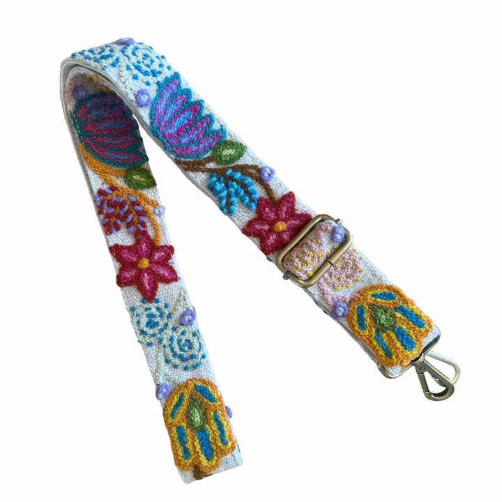 Embroidered Adjustable Bag/Camera Strap - Aqua Star for wholesale by Kuyay Peruvian Designs