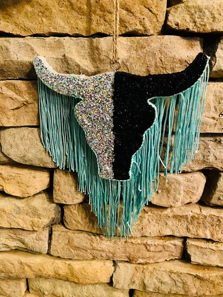 Glitter Aztec Steer Freshie with Fringe | Car Freshie for wholesale by Sassy Fras Couture