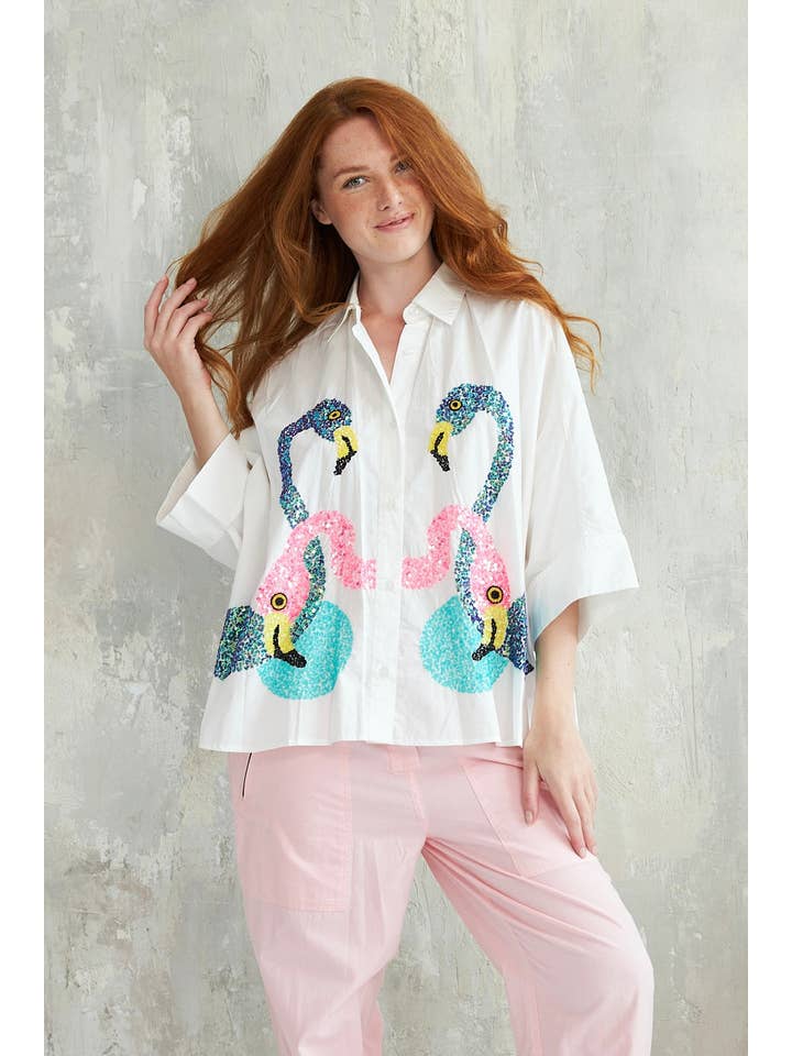 white FLAMINGO SHIRT for wholesale on Faire