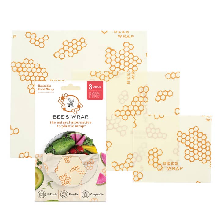 Bee's Wrap - Wholesale Food Storage Wrap/Bag - #1 Seller! Assorted 3 Pack - Honeycomb