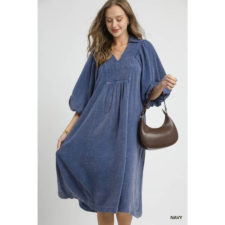 NIEUW Gerimpelde Mineral Wash Midi Jurk voor wholesale door STYLE USA