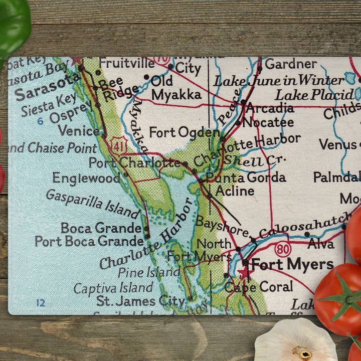 Punta Gorda Florida Map Cutting Board Charcuterie Board for wholesale by Daisy Mae Designs