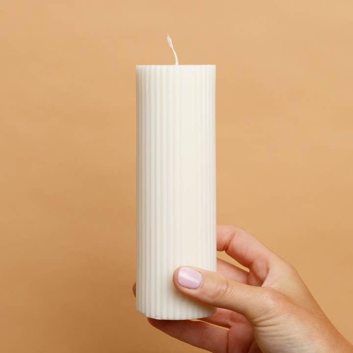 Soy Fluted Pillar Candle for wholesale by Ancient Candle Co.