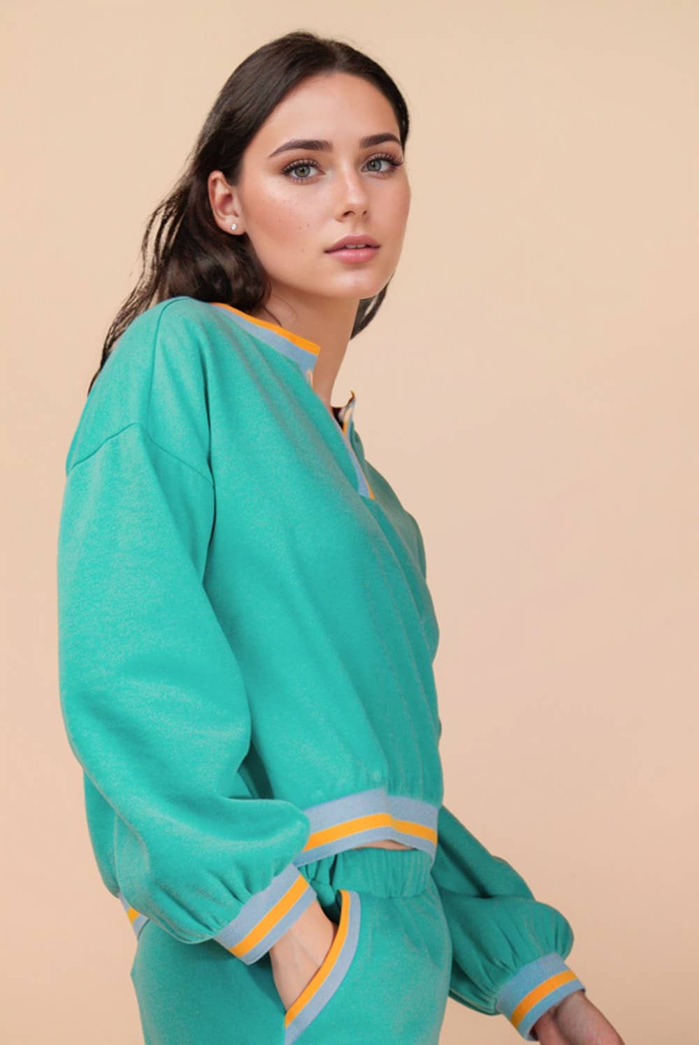 VERY J – wholesale Lounge set – Women's – NT12382SET-Color Block Band Detail Comfy Knit Top & Pants Set3