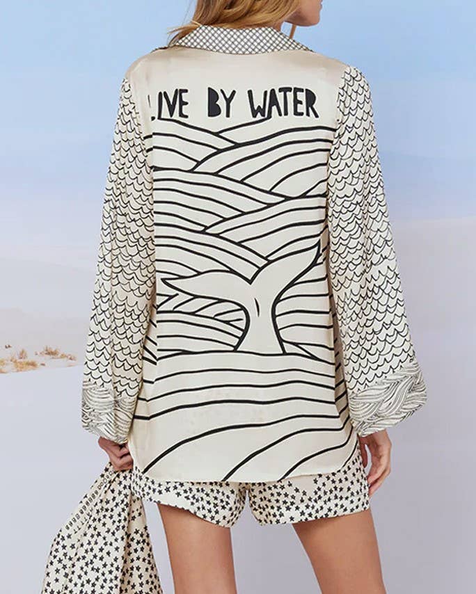 Rosa Clothing - Wholesale Top & Short Set (NOT Loungewear) - Women's - Vacay Ocean Print V-Neck Tassel Top & Shorts Set8