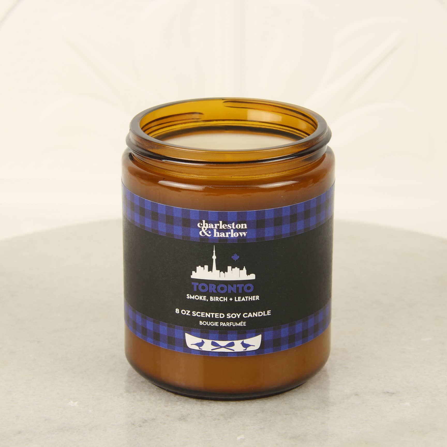 Charleston & Harlow Candle Co. - Wholesale Jar/Filled Candle - TORONTO Birch Wood, Leather + Smoke scented Soy Wax Candle1