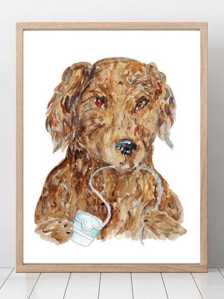 Goldendoodle Floss Brossage des Dents Bain Aquarelle pour la vente par Goodfairyart