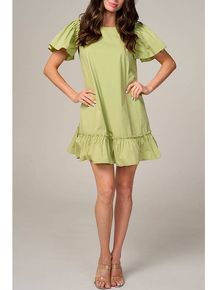 ROUSSEAU - Wholesale Dress - Women's - SHORT RUFFLE SLEEVE RUFFLE BOTTOM HEM MINI DRESS