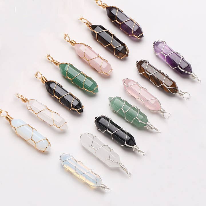 Gypsy Soul - Wholesale Pendant/Charm Necklace - Crystal Wire Wrapped Necklaces - Assortment 12 Pcs