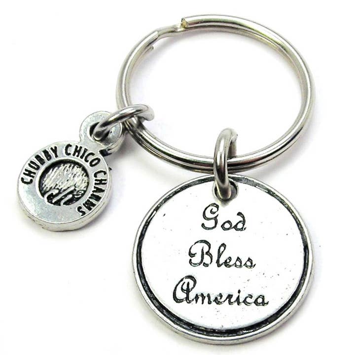God Bless America Key Chain USA Patriotic Military for wholesale by Chubby Chico Charms