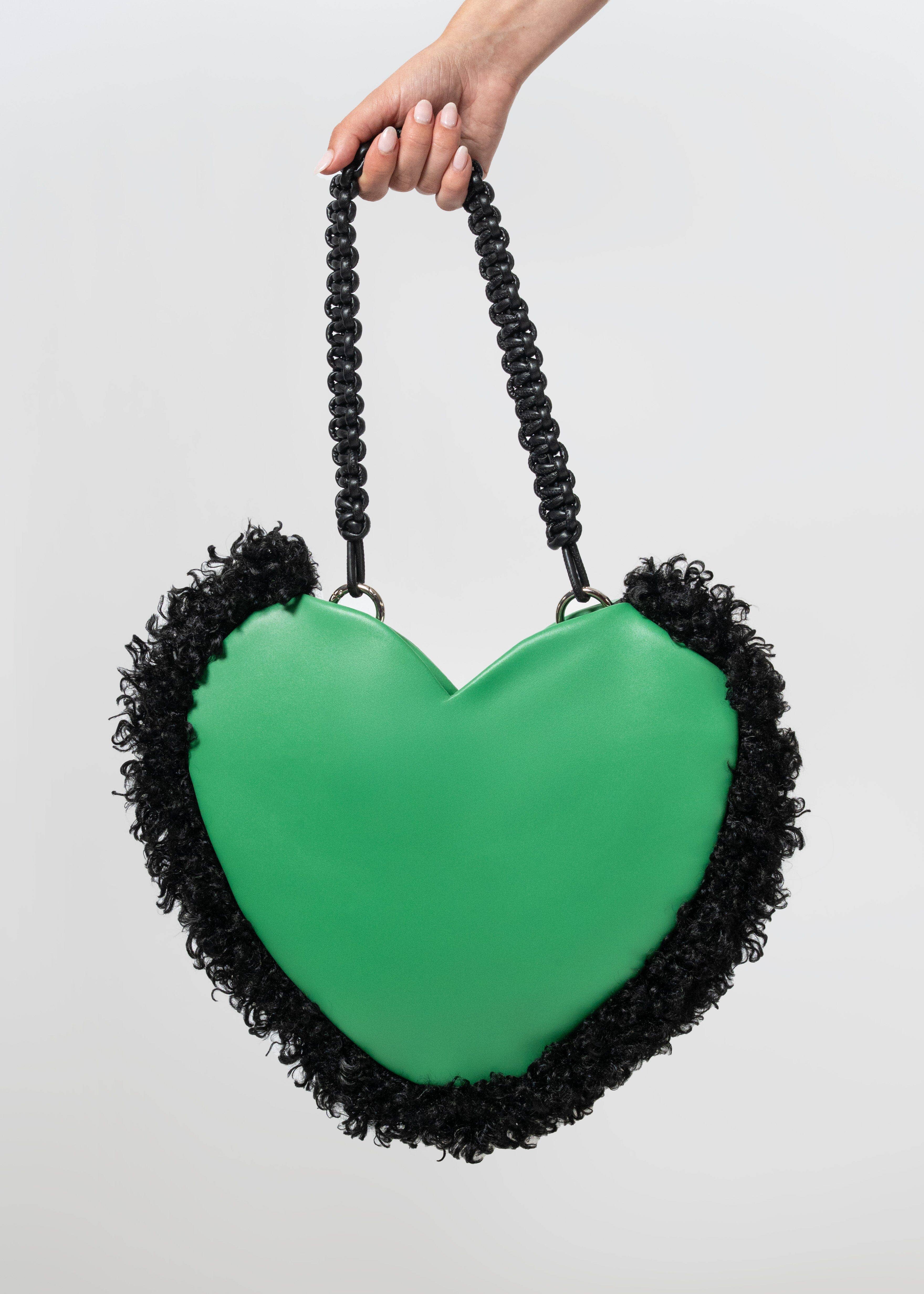 KATE HEWKO - Wholesale Top Handle Bag - Women's - Shag Trim Vegan Leather Heart Bag3