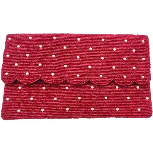 RED WITH PEARLS BEADED CLUTCH for wholesale by Pizzazz, Inc.