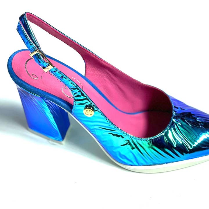 Pimento- Blue foil sling back for wholesale by Chanii B