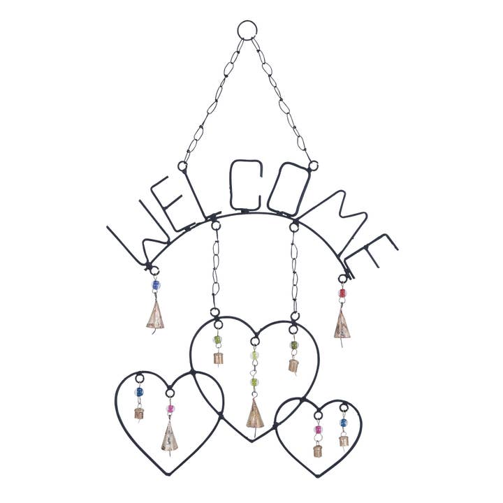 A-26748: METAL WELCOME HEARTS WINDCHIME 24"H, 16" for wholesale by Import Corner