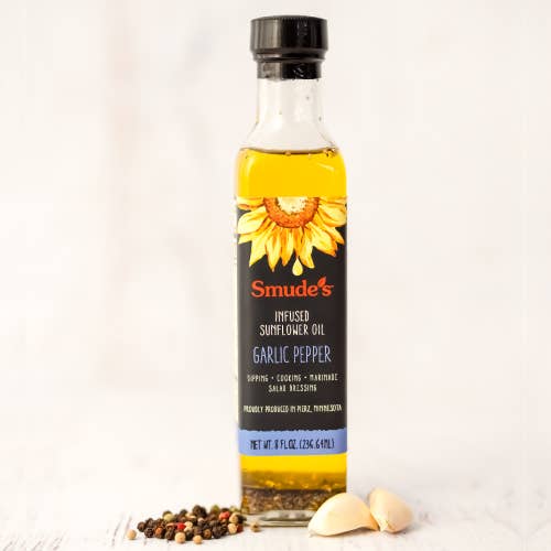 Smude's Brand Infused Sunflower Oil - Garlic Pepper for wholesale by Smude's Brand
