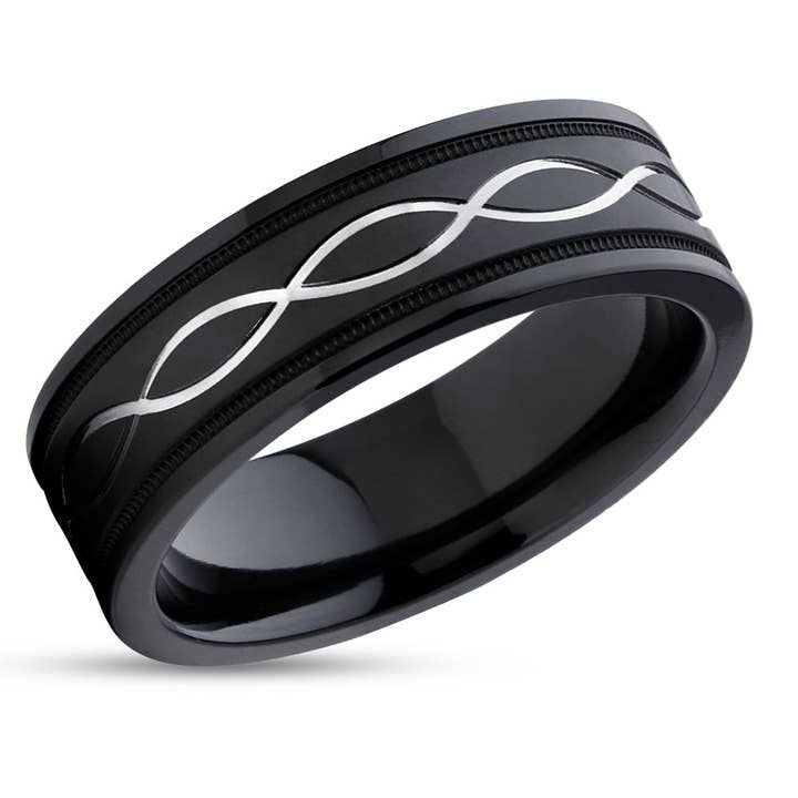 Anel de casamento em zircónio preto - Anel infinito - Anel de casamento preto - Anel de casamento em zircónio por atacado de Lucky Love Rings