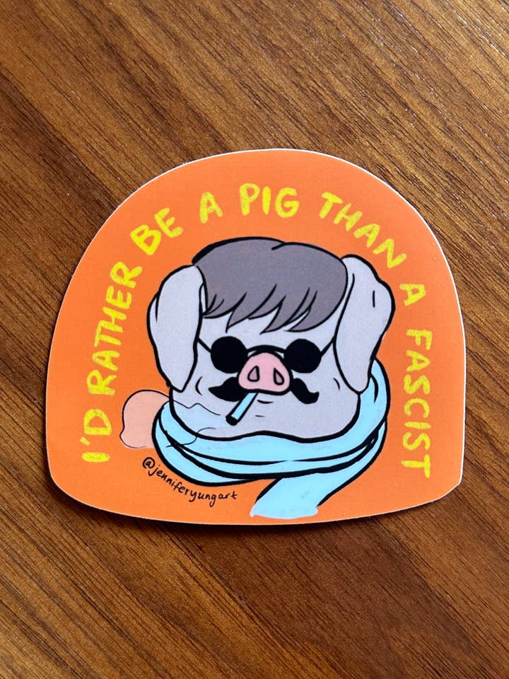 Pig Porco Rosso Pilot Cool Ghibli Sticker for wholesale by Jennifer Yung Art