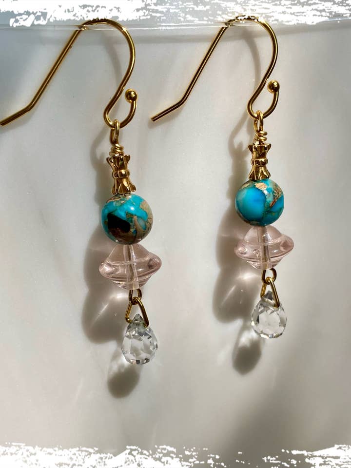Boucles d'oreilles Terre, verre et cristal pour la vente par Earth & Sparkle