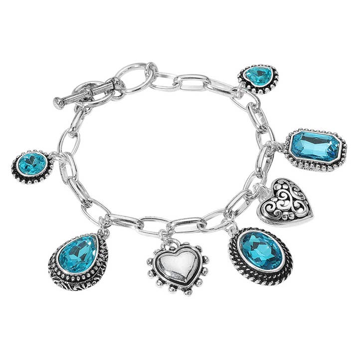 Sensibling Corp. – Großhandel Armband mit Charms/Anhängern – Tropfenförmiges Oval Rundstein Metallherz Anhänger Armband1