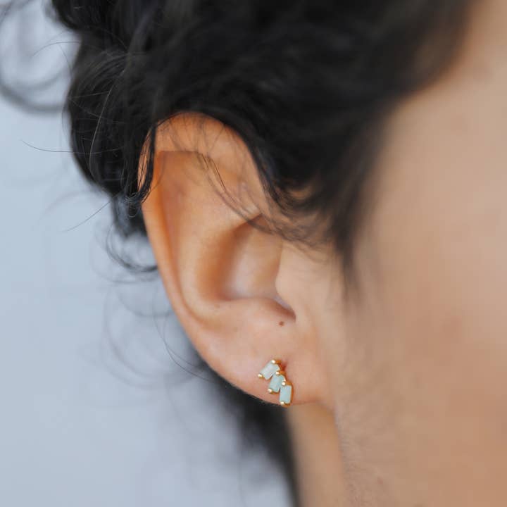 JaxKelly - Wholesale Stud/Post Earrings - Offset Trio - Amazonite - Earrings