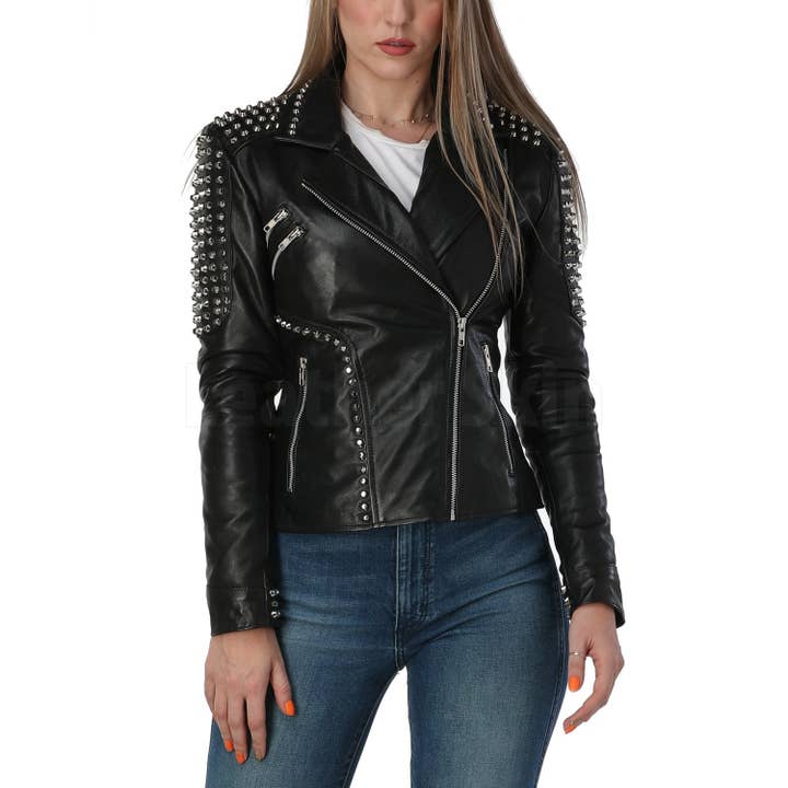 Cutting Edge Black Spike Studded Leather Jacket for wholesale by Leather Skin Shop