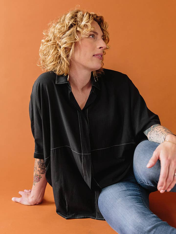 Audrey Blouse: Button front, Oversized, Dolman Sleeves for wholesale by ORIANE