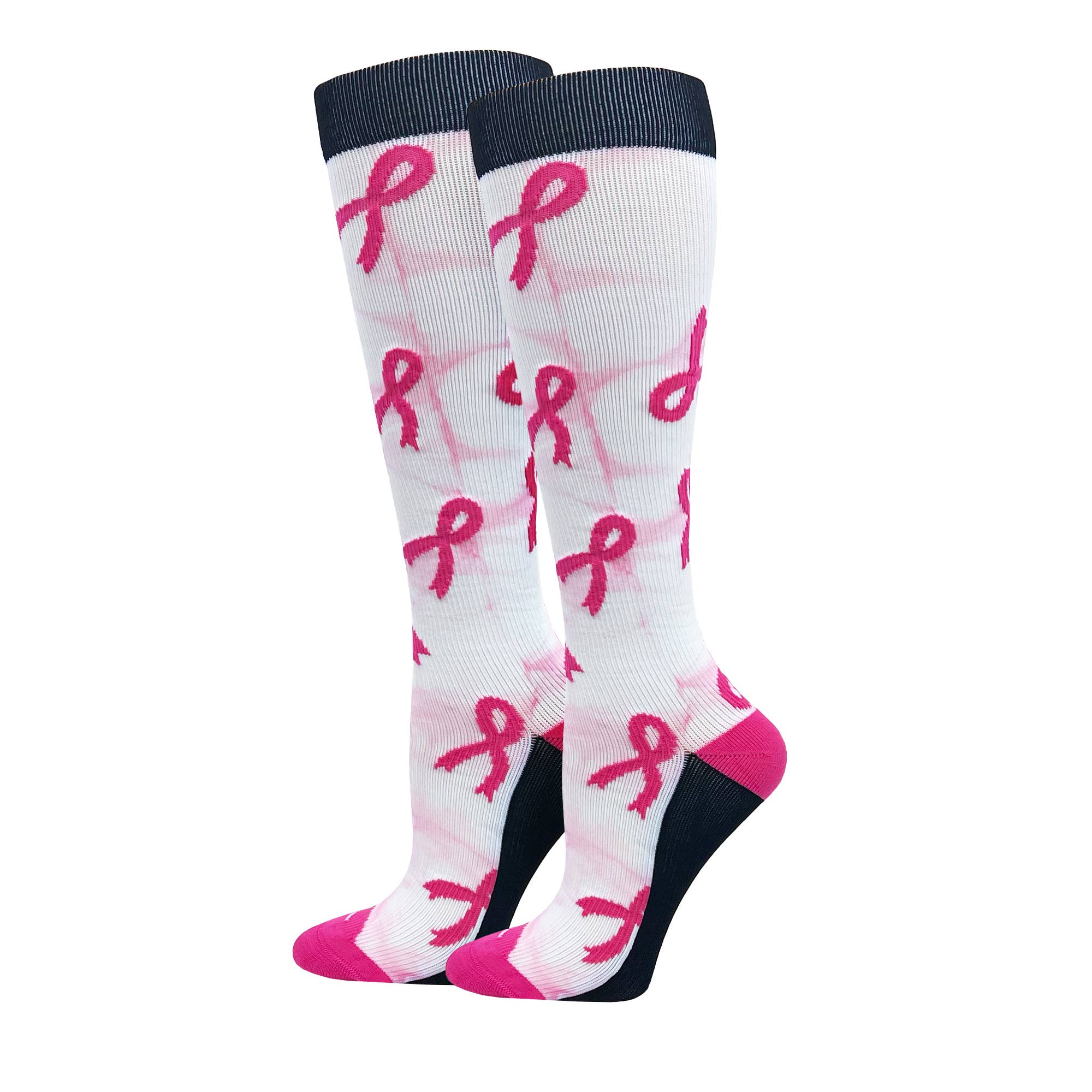 Think Medical Wholesale - Wholesale Socks - Women's - Tie-Dye Premium Compression Pink Ribbon Socks0