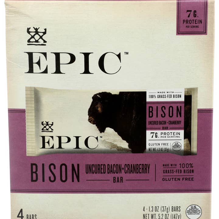 EPIC Bars Bacon de Bison nourri à l'herbe 4Pak 5.2 oz pour la vente par KeHE Distributors, LLC