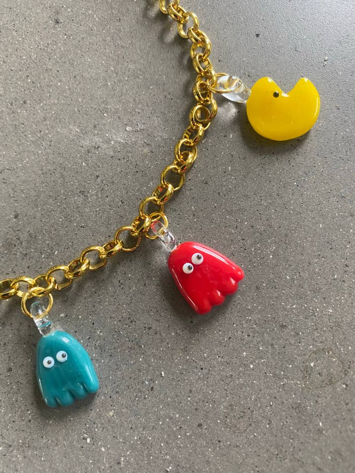 PacMan Charm Necklace and Bracelet for wholesale by Jukju Glass