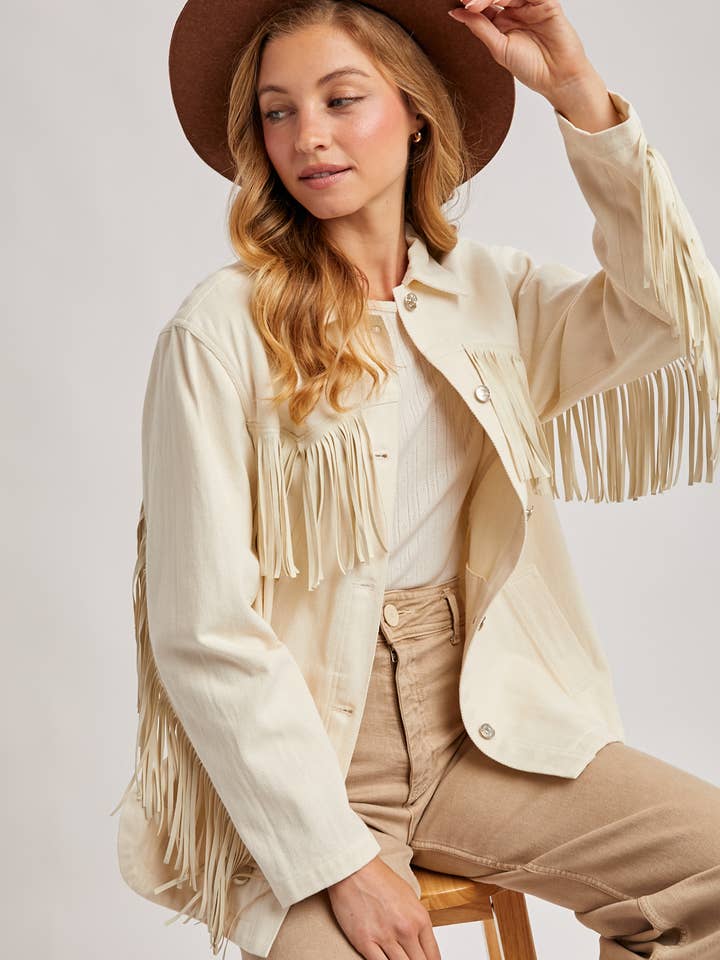 Bluivy - Vendita all'ingrosso Giacca - Donna - Giacca in denim western con frange e bottoni - confezione aperta10