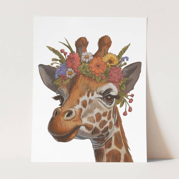 Impression, Enfant Fleur Girafe, 20 x 20 cm, 25 x 30 cm pour la vente par ZOOZANY handpainted
