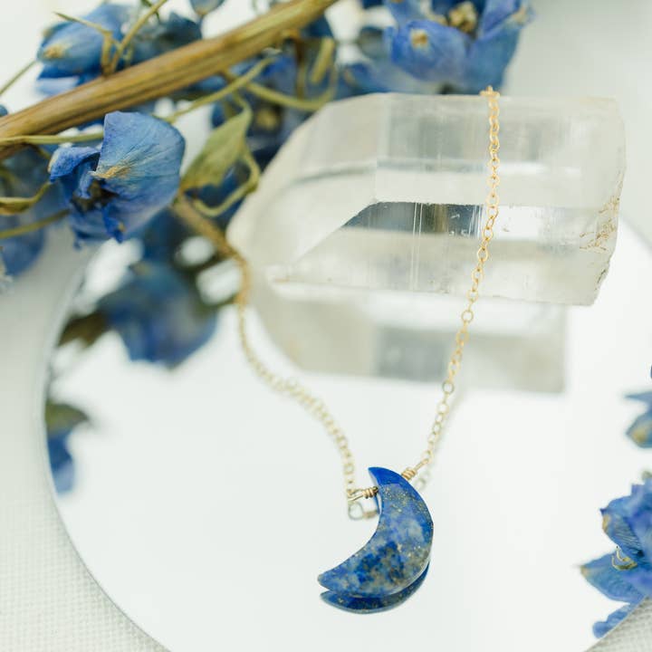 Lapis Lazuli Crystal Moon Necklace for wholesale by Seaflowerjewelry