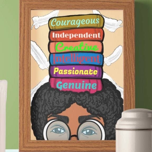 Svart flicka magisk svart konst kvinna tryck bokmask bokälskare flicka inspirerande läsning kvinnor digital feministisk väggdekor 8,5 x 11 x 11 x 14 för wholesale av Unravelingarts