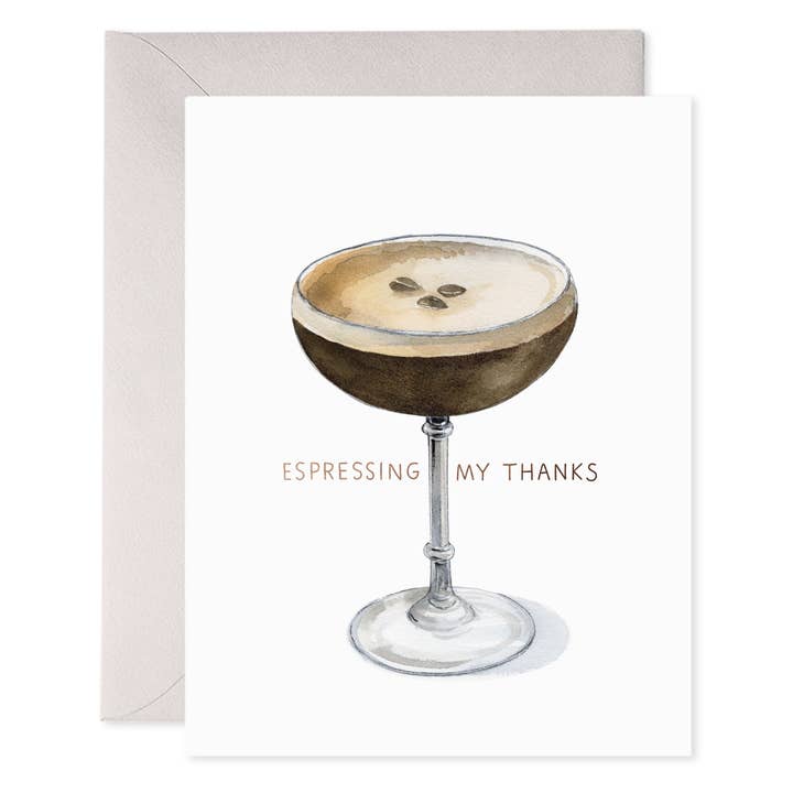Espresso Thanks | Espresso Martini Thank You Greeting Card for wholesale by E. Frances Paper