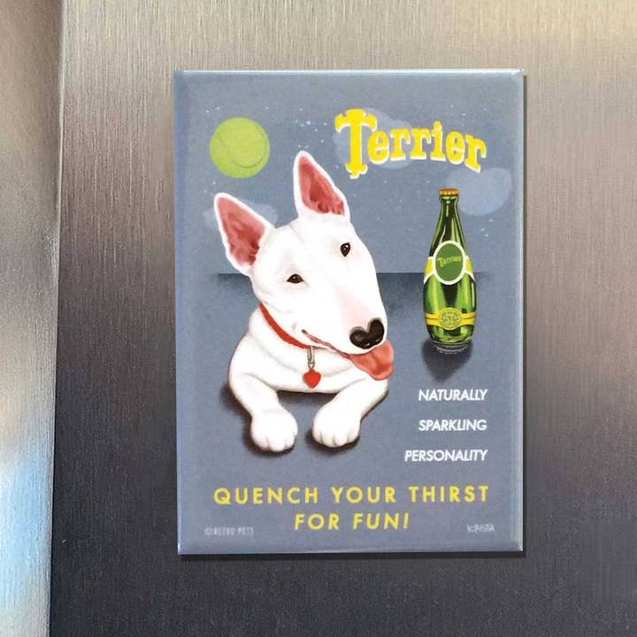 Retro Pets - Wholesale Magnet - Bull Terrier 'Perrier Spoof' 4-Pack Magnets