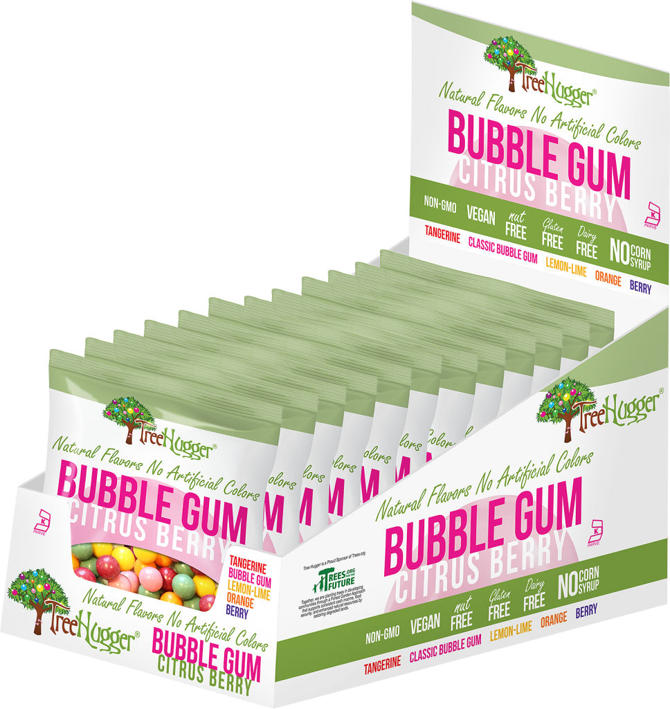 Tree Hugger Gum and Bubble Gum Filled Candy - Venta al por mayor Chicles - Goma de mascar Tree Hugger Citrus Berry, 12 bolsas de 2 onzas con expositor2