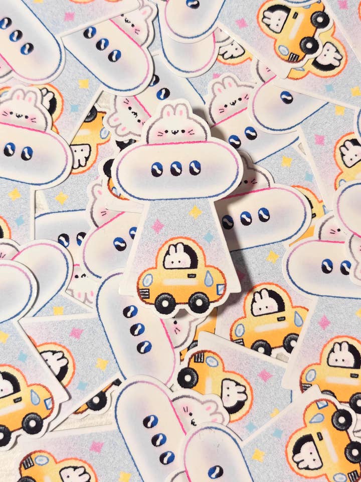 UFO Bunny Abduction Sticker for wholesale by Hokeii Pokeii
