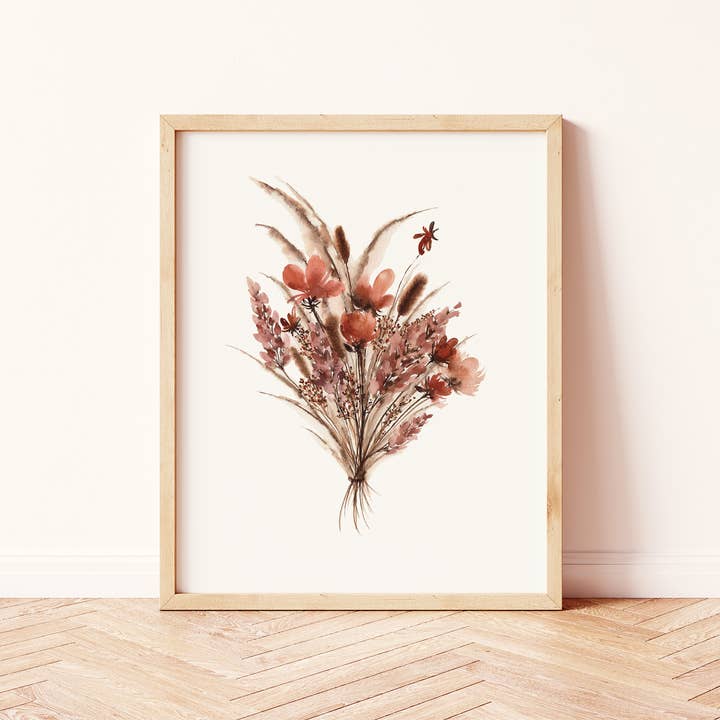 Bohemian Rust Purple Dried Floral Bouquet Art Print for wholesale by Paperbec Design Co.
