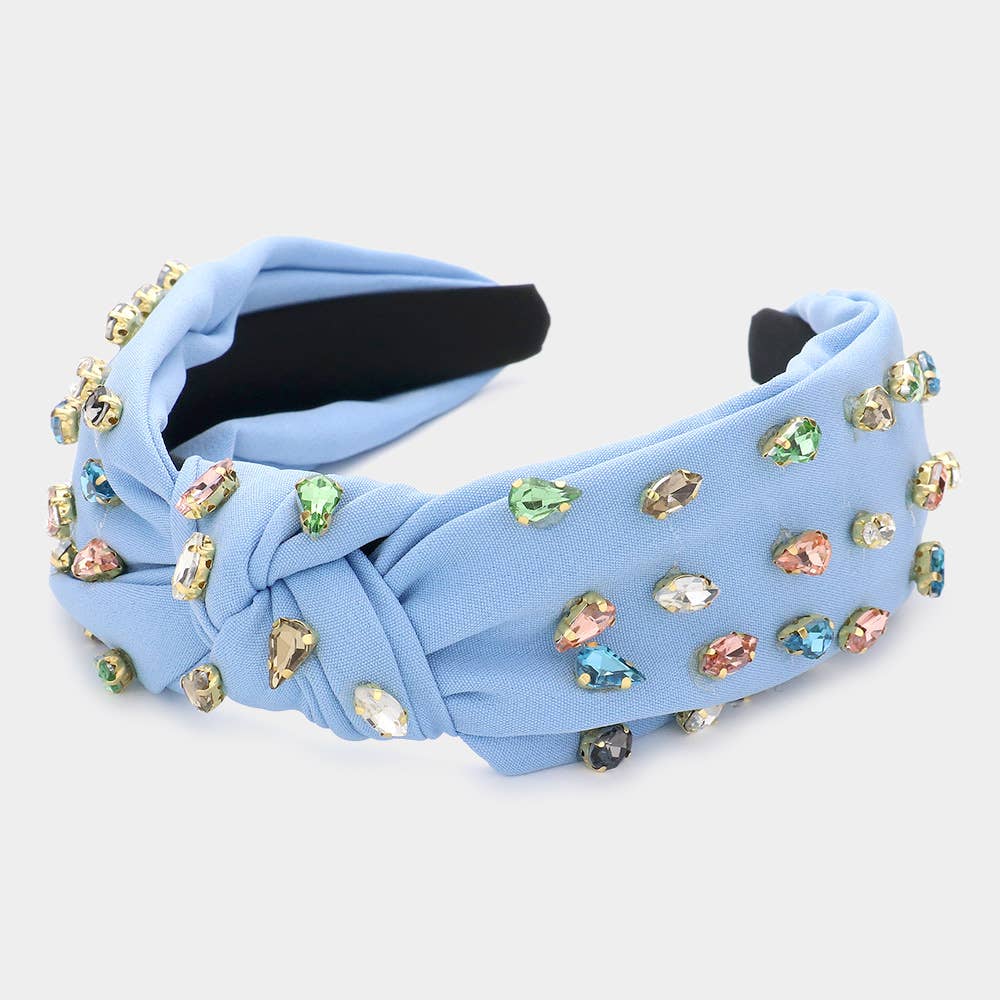 Sensibling Corp. – wholesale Pannband - Dam – Hårband med knut och utskuret mönster, dekorerat med tårformad markissten.2