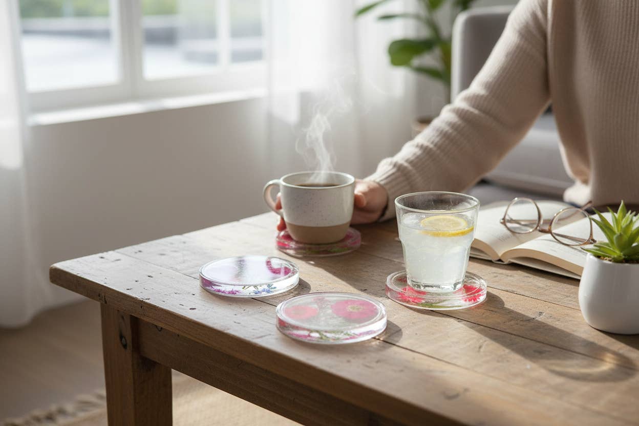 Ciao Bella Jewelry Inc – wholesale Underlägg – Pressade blomunderlägg med riktiga blommor, set om fyra5