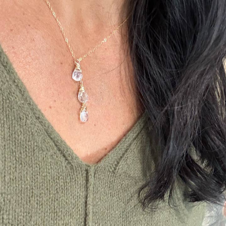 Quinn Sharp Handmade - Wholesale Pendant/Charm Necklace - Gold Filled Triple Moonstone|Labradorite Drop NecklaceÂ