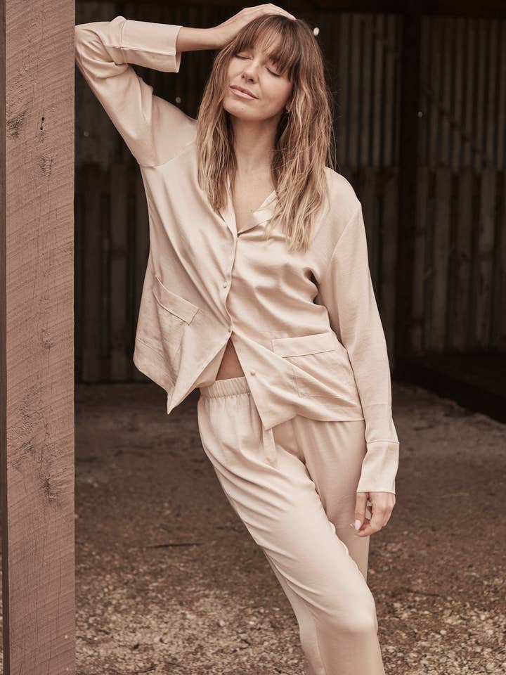 Satin Pyjama Long Set - Bailey Natural for wholesale by Gingerlilly