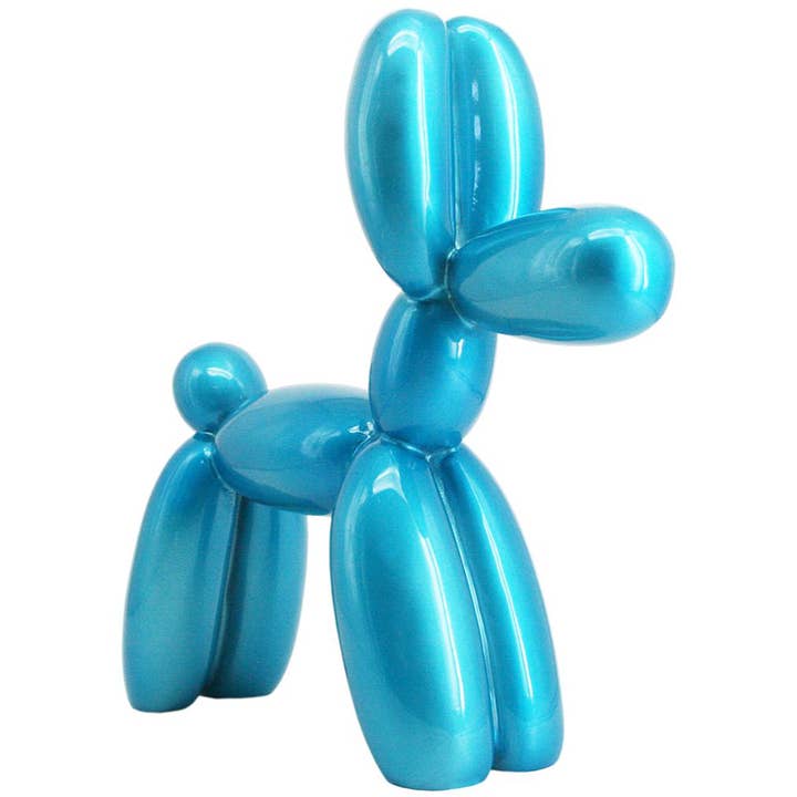 Ballonghund ljusblå metallic – handmålad konstfigur för wholesale av JULIARTE